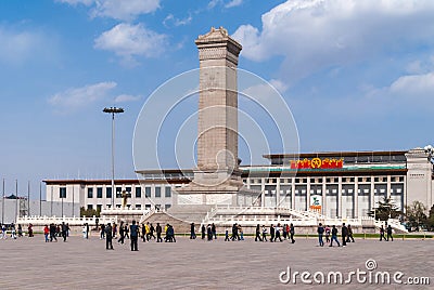 Obelisk of war memorial at Tiananmen Square, Beijing China. Editorial Stock Photo
